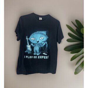 Family Guy Stewie 2009 I Play On Expert Men's Size Medium Black Graphic T Shirt